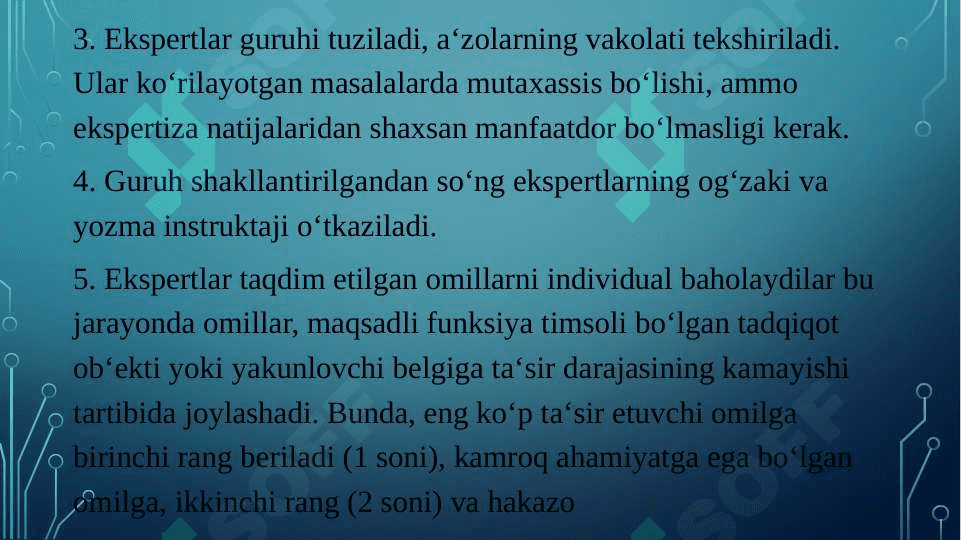 Qarorni ishlab chiqishda va holatlarni baholashda turli usullarni va o‘xshatishli (imitastiya) modellashtirish hamda ishbilarmonlar o‘yinlarini qo‘llash 7