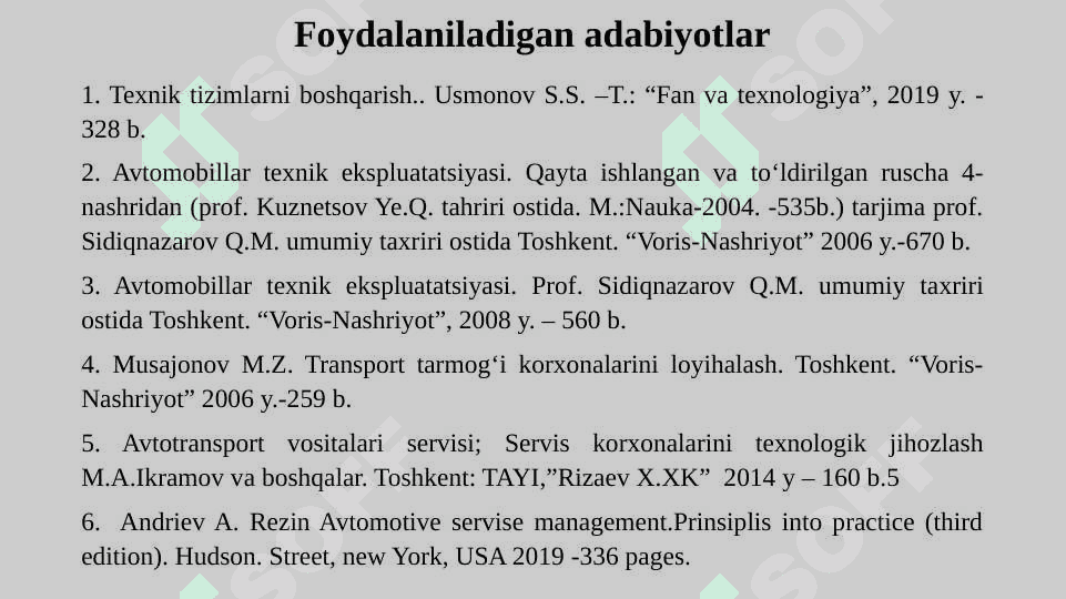 Servis korxonalarida xizmatni tashkil etish, sertifikatlash. 2