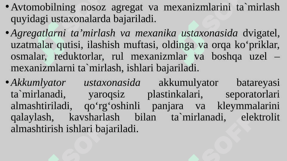 Servis korxonalarida xizmatni tashkil etish, sertifikatlash. 5