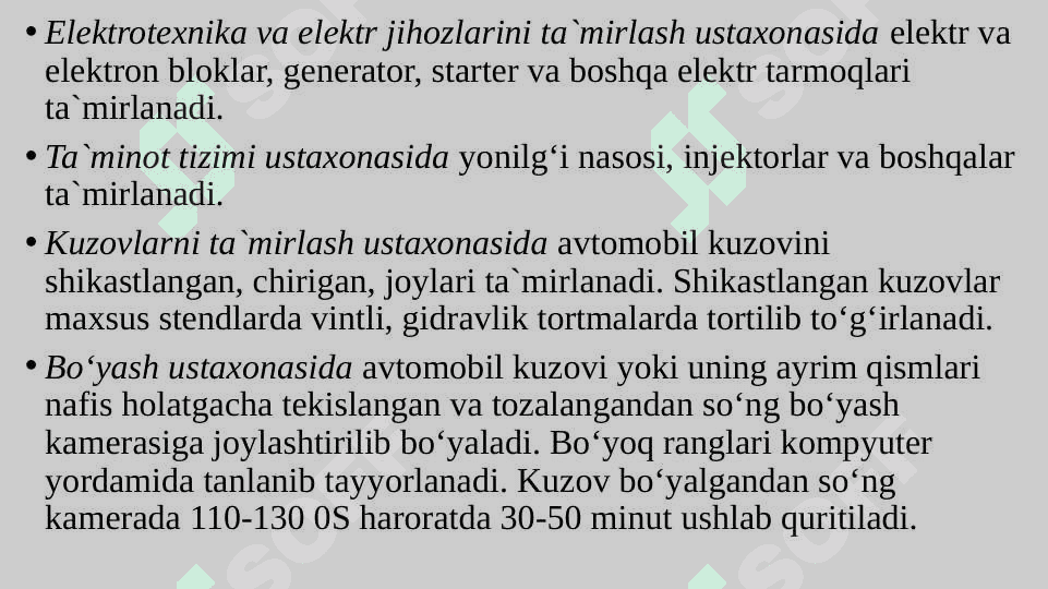 Servis korxonalarida xizmatni tashkil etish, sertifikatlash. 6