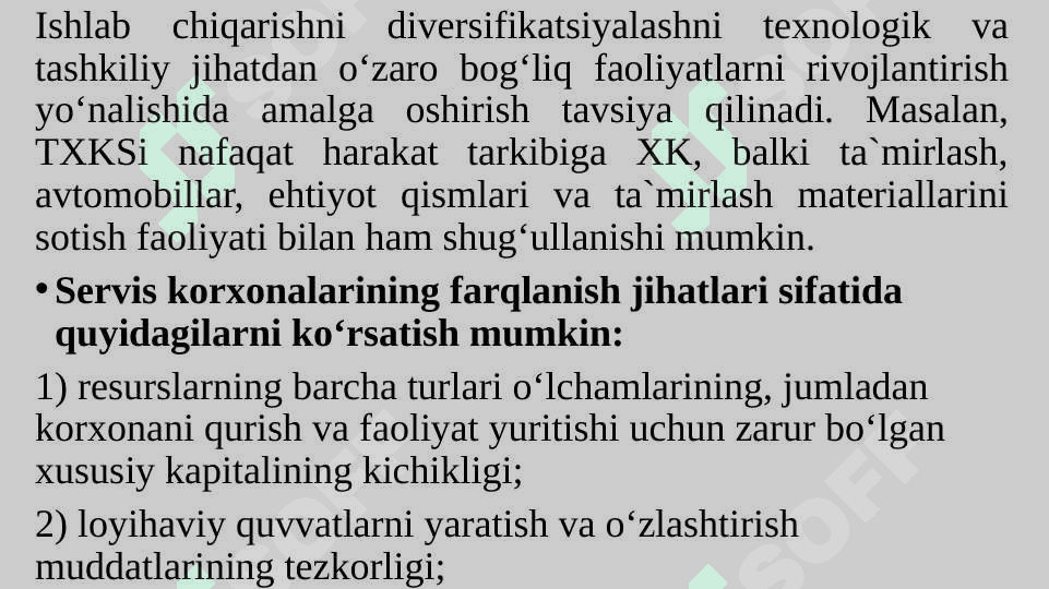 Servis korxonalarida xizmatni tashkil etish, sertifikatlash. 8