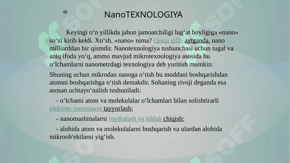 Nanoo’lchamli  klasterlar va kristallar.  Nanotexnologiya 2