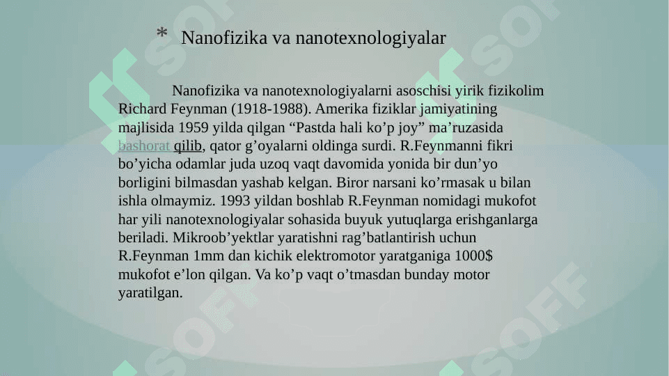 Nanoo’lchamli  klasterlar va kristallar.  Nanotexnologiya 6