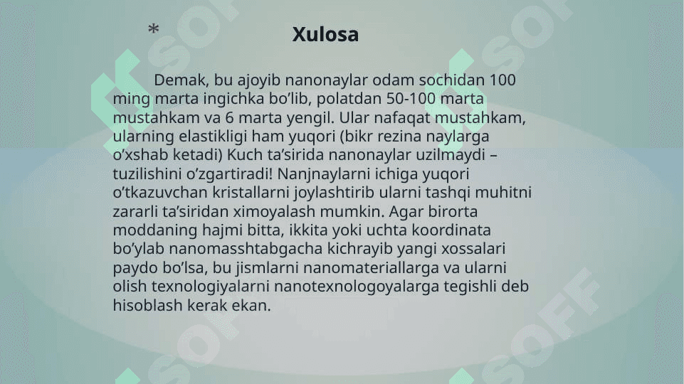 Nanoo’lchamli  klasterlar va kristallar.  Nanotexnologiya 7
