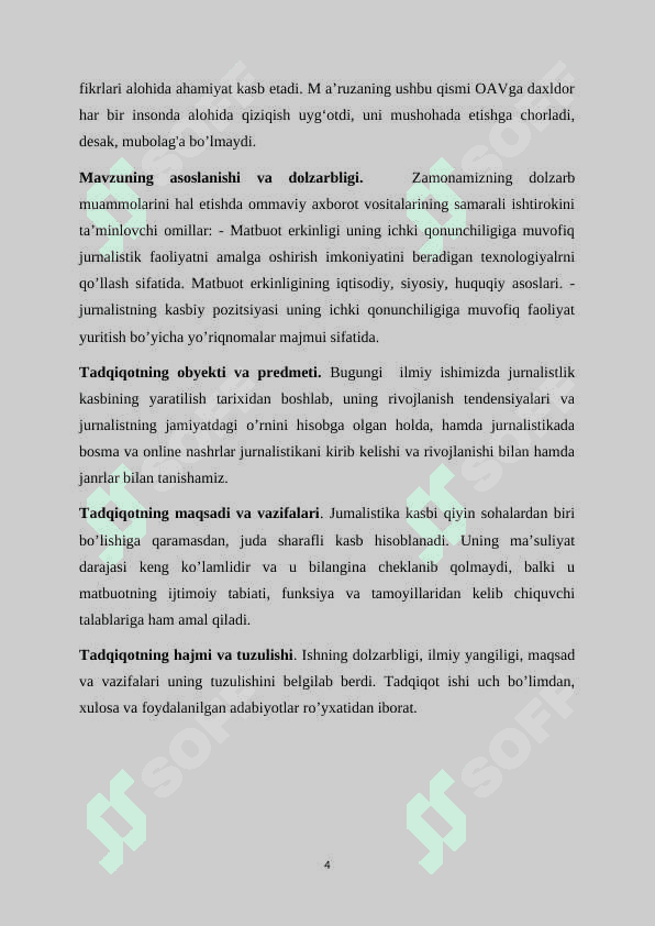 An’anaviy jurnalistika janrlarining tarmoqdagi transformatsiyasi: Intervyu 4