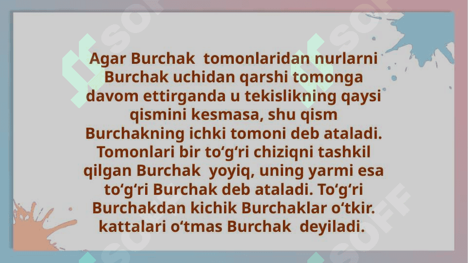 Burchak turlari . Yoyiq burchak . Burchak gradusi 3