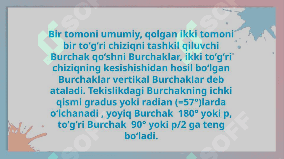 Burchak turlari . Yoyiq burchak . Burchak gradusi 4