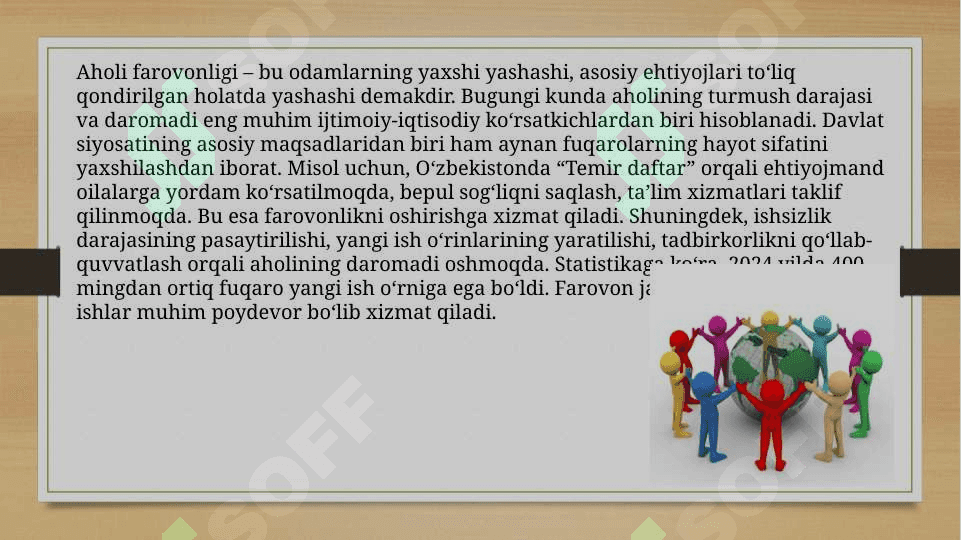 AHOLI FAROVONLIGINI OSHIRISHDA AHOLINING TURMUSH DARAJASI VA DAROMADLAR, HAMDA ULARNI DAVLAT TOMONIDAN TARTIBGA SOLISH MUAMMOLARI (SLAYD) 3