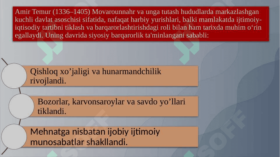Temur va temuriylar davrida mehnat va ishbilarmonlikka qarashlarning rivojlanishi (SLAYD) 4