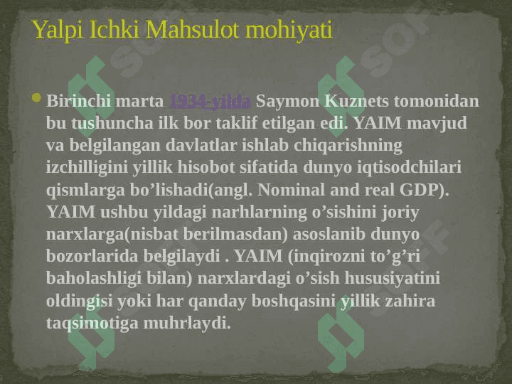 Yalpi ichki mahsulot statistikasi va uning xajmini hisoblash usullari 3