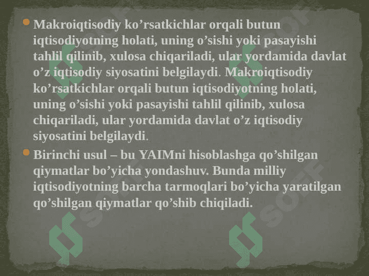 Yalpi ichki mahsulot statistikasi va uning xajmini hisoblash usullari 7