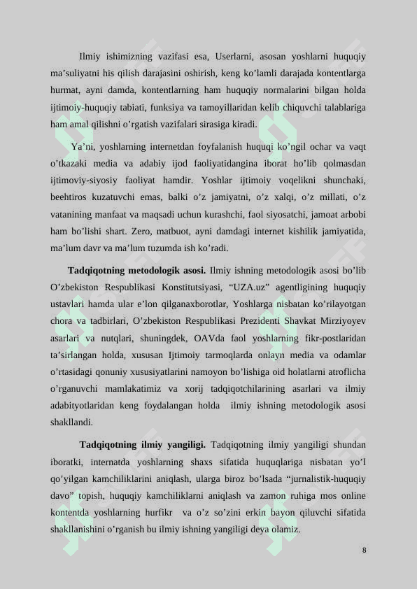MAMLAKATIMIZDA YOSHLARNING IJTIMOIY-SIYOSIY FAOLIYATINI YORITISHDA INTERNETNING O‘RNI 8
