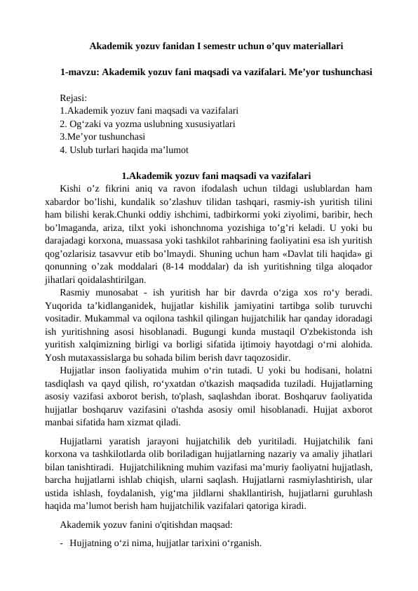 Akademik yozuv fani to'liq axborot