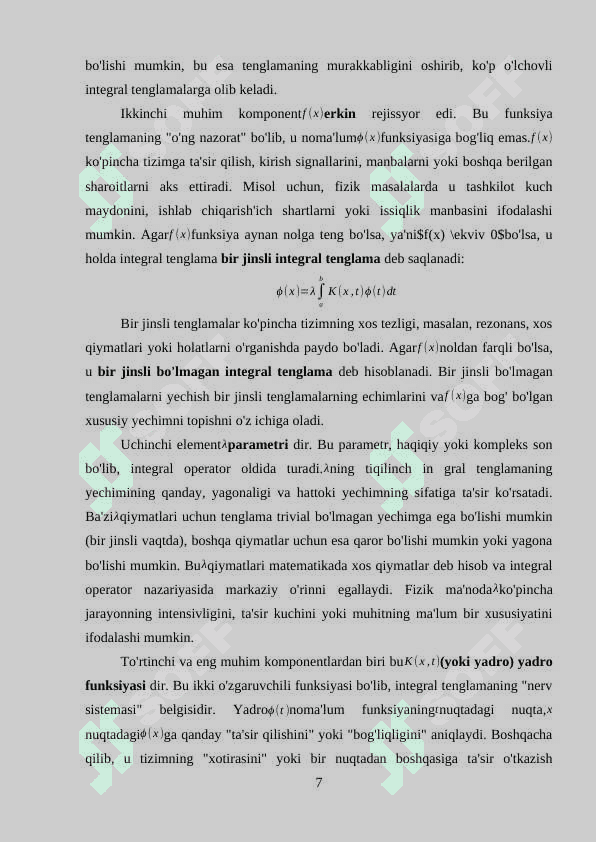 Integral tenglamalarni rezolventa usulida yechish 5