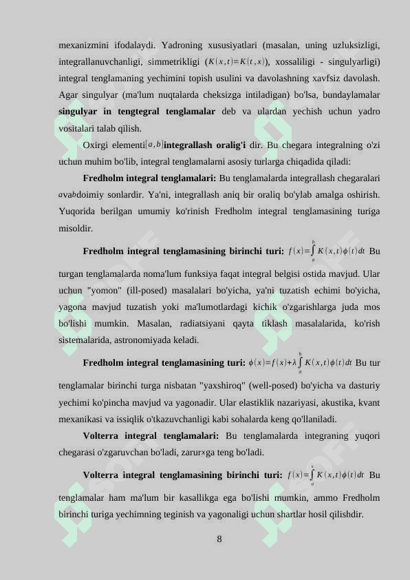 Integral tenglamalarni rezolventa usulida yechish 6