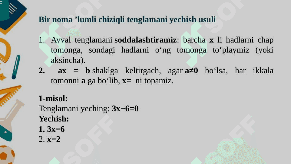 Bir noma’lumli chiziqli tenglamalar 3
