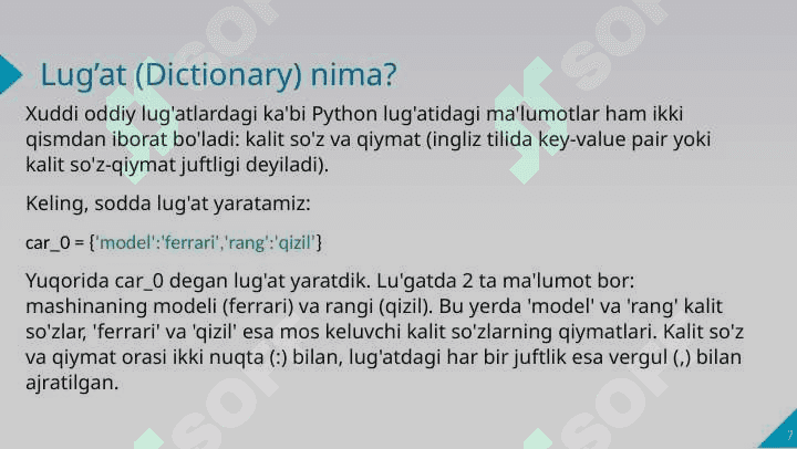 Pythonda lug‘atlar bilan ishlash 7