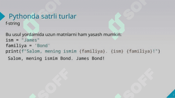 Pythonda satrlar bilan ishlash 7