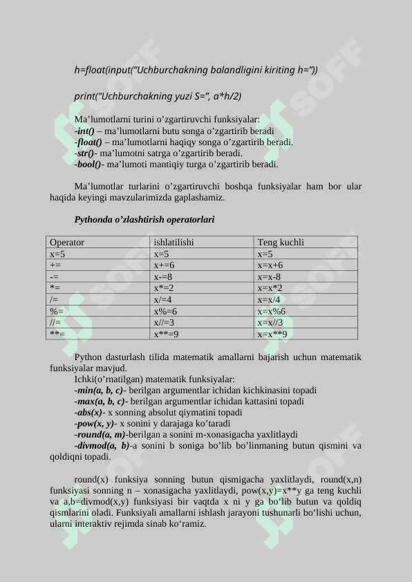 Sonlar ustida bajariladigan amallar. math moduli 3