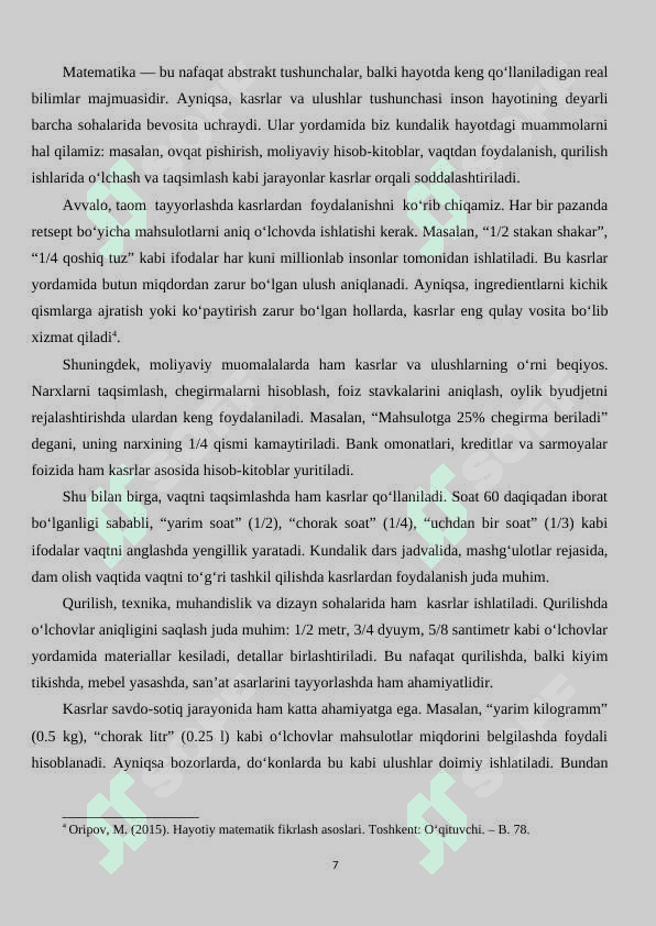 ULUSH VA KASR, O’NLI KASR MAVZUSINI O’RGATISHDA KO’RGAZMALI QURULLARDAN FOYDALANISH. 7