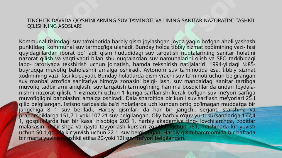 OQQ qo'llanilgan sharoitda suv ta'minotini sanitar nazoratdan o'tkazish 4