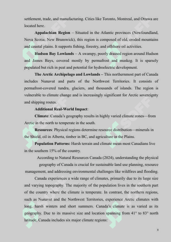 Canada's geographical location, people, and mineral resources 7