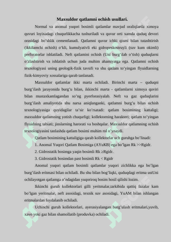 Neft qatlamlarini ochish va quduqni o’zlashtirish 2