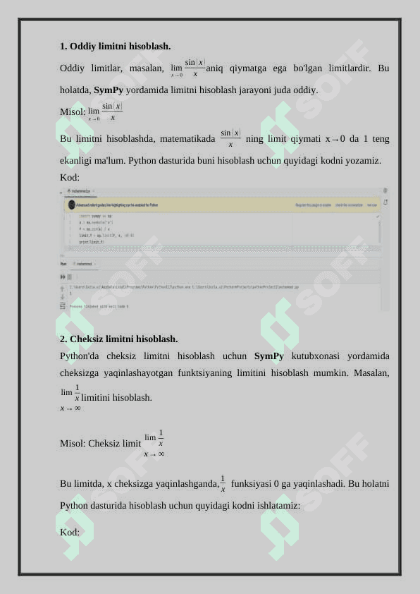 Python dasturida limitlar (oliy matematikadan) bilan ishlash. 4