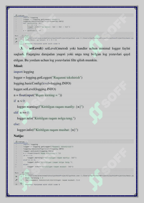 Pythonda logging kutubxonasi 7