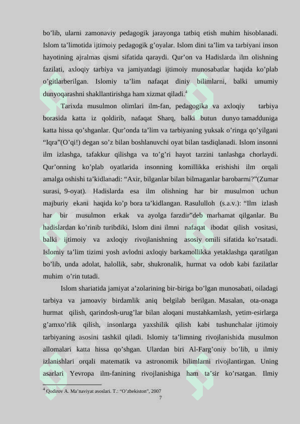O’zbek xalq pedagogikasi va islom ta’limotida ijtimoiy pedagogik g’oyalar 7