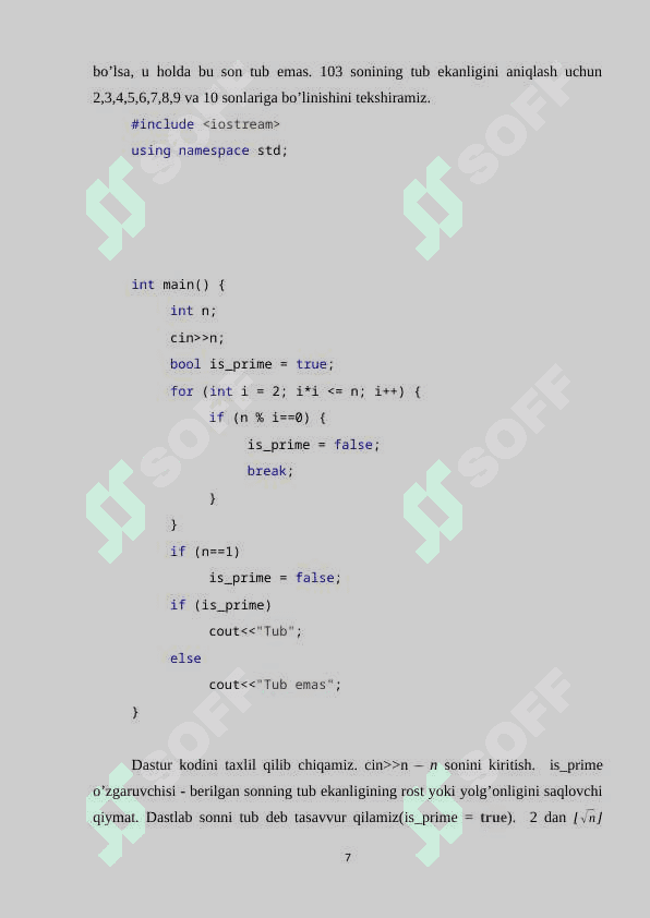 Takrorlanuvchi operatorlar. Parametrli sikl operatori(for), old shart(while) va so’ng shart (do while) operatorlari 7