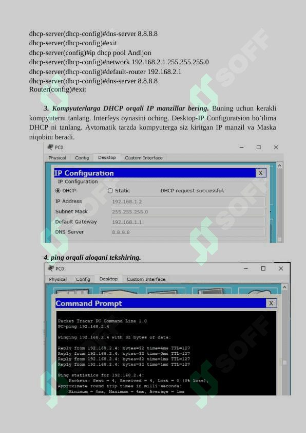 CISCO PACKET TRACERDA DHCP SERVERNI SOZLASH 4