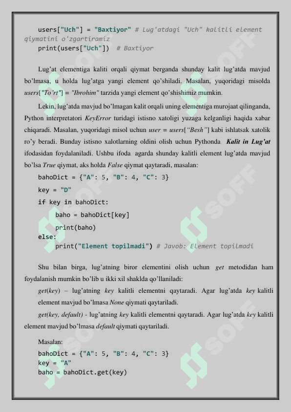 Pythonda lug’atlar bilan ishlash. 3