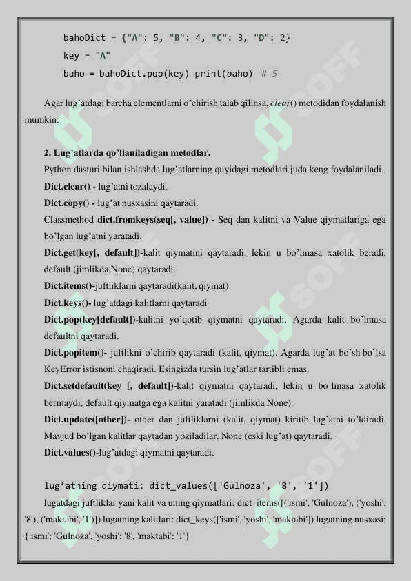Pythonda lug’atlar bilan ishlash. 5