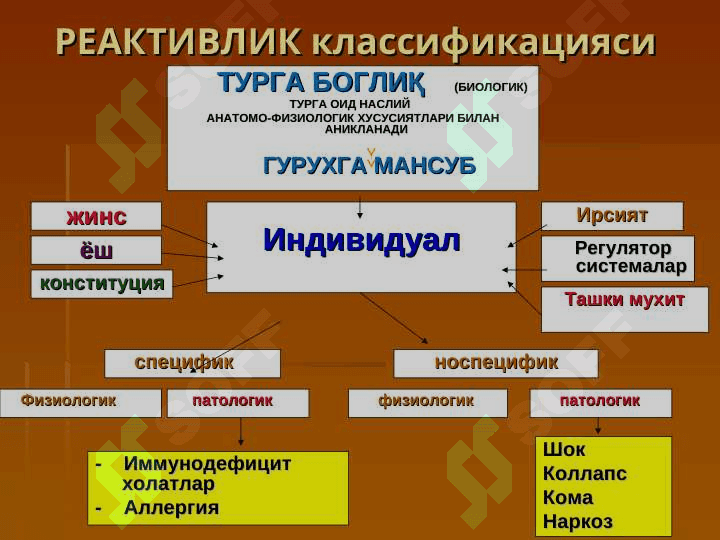 Организм реактивлиги. Инсон патологиясида реактивликни роли 4