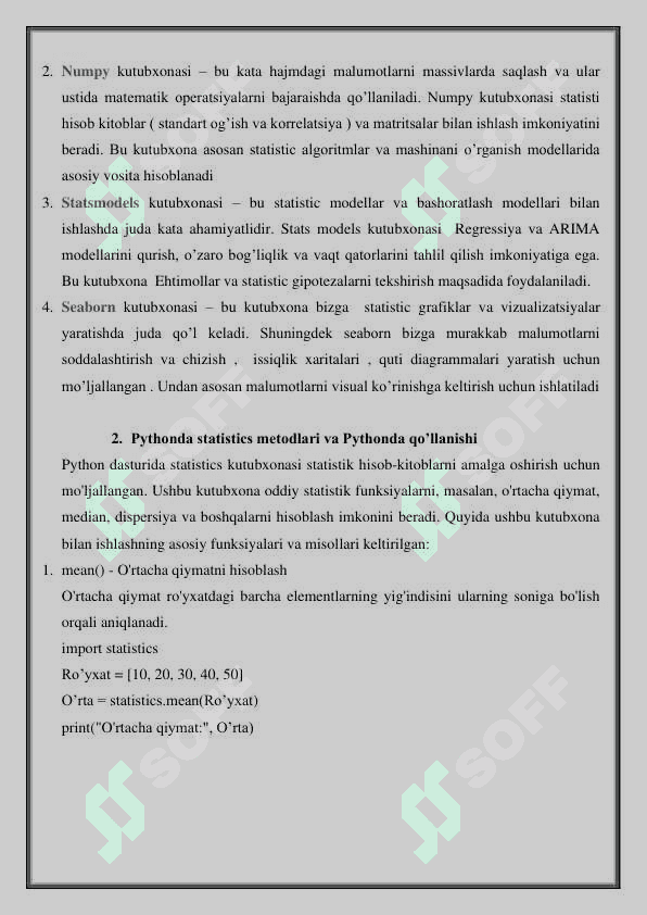Pythonda Statistics kutubxonasi 2