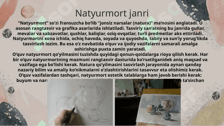 Kontrast rangli jismlardan tashkil topgan mavzuli natyurmort ishlash 3