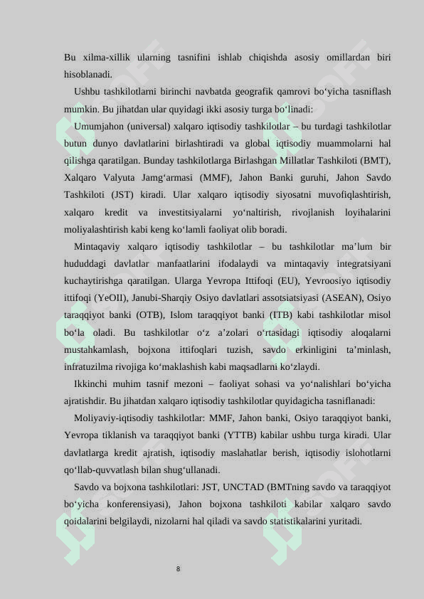 Xalqaro iqtisodiy tashkilotlar va ularning faoliyati 8