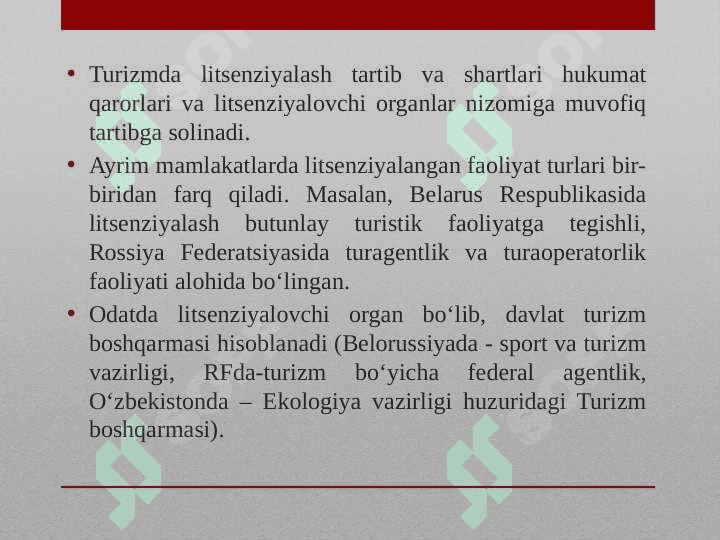 TURIZMDA LITSENZIYALASH 6