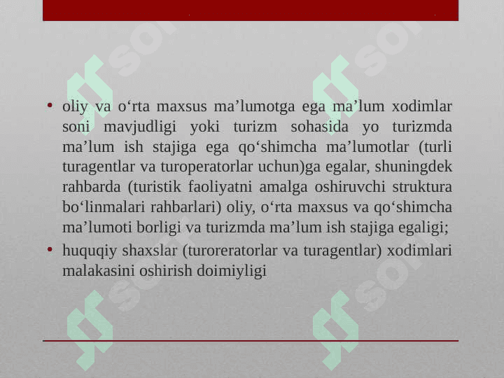 TURIZMDA LITSENZIYALASH 8