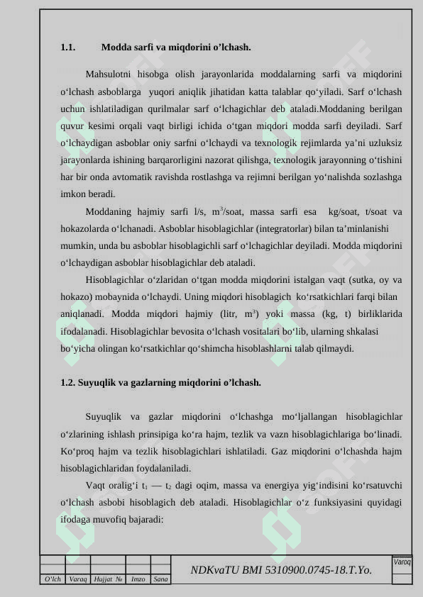 Rotasion gaz hisoblagichlari, ularni o‘lchash va qiyoslash usullari. 6