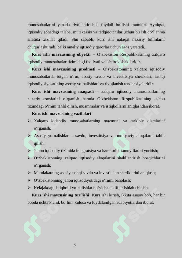 Xalqaro iqtisodiy munosabatlar tizimida O‘zbekistonning o‘rni 5