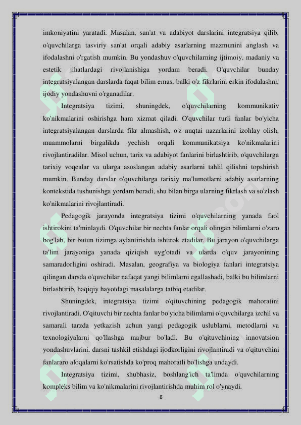 Boshlang'ich sinflarda integratsiya tizimining nazariy jihatlari 8