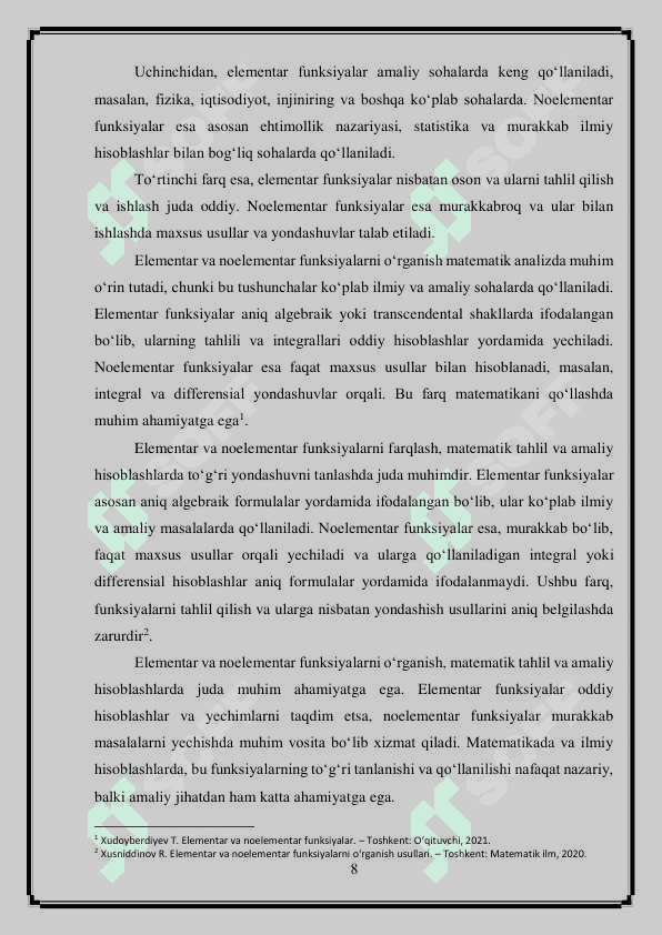 Noelementar funksiyalar, ularni tekshirish (1) 8