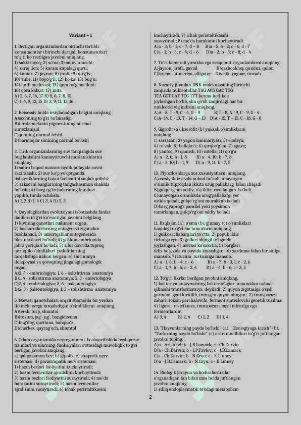 BIOLOGIYA  tushgan   tushmagan 2 qism 2