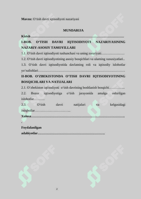 O‘tish davri iqtisodiyoti nazariyasi 2