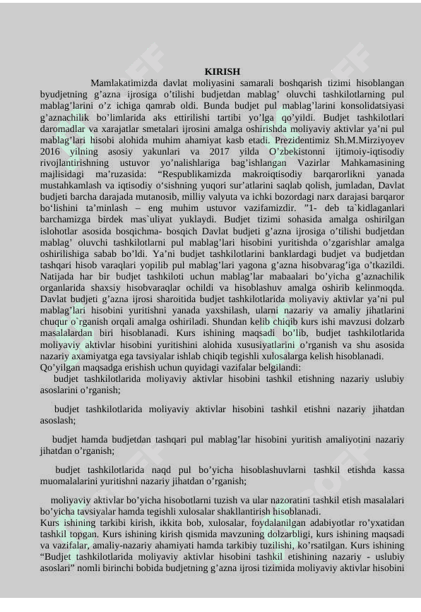 Kurs ishi Budjet tashkilotlarida moliyaviy aktivlar hisobi 3