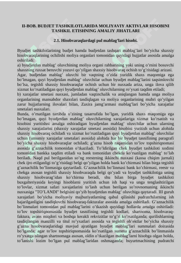 Kurs ishi Budjet tashkilotlarida moliyaviy aktivlar hisobi 8