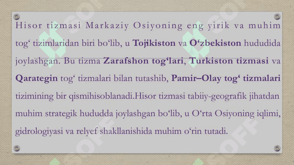 Hisor tizmasig tabiiy geografik tavsif 2