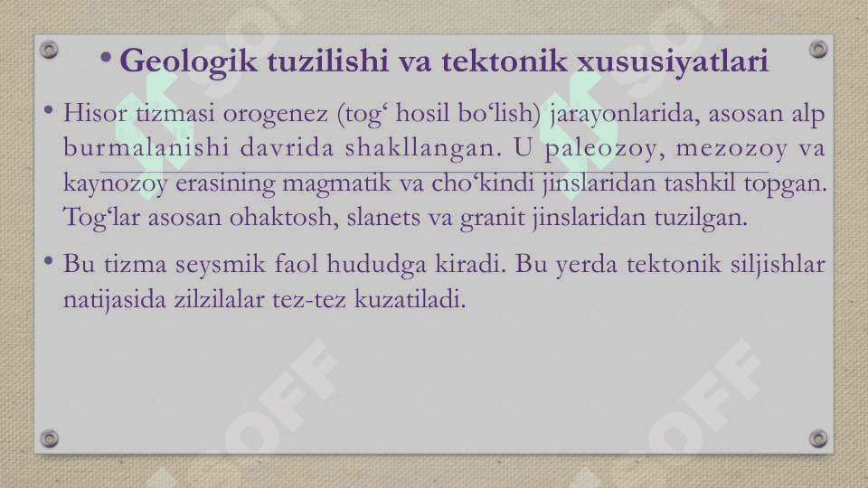 Hisor tizmasig tabiiy geografik tavsif 6